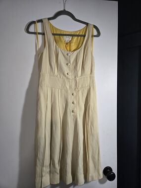 Maeve Cream Midi Dress with Yellow Lining